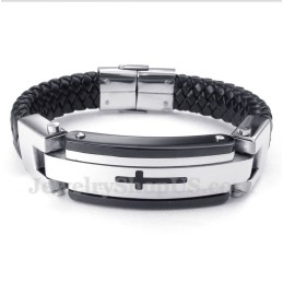 Heren Titanium Kruis Leren Armband