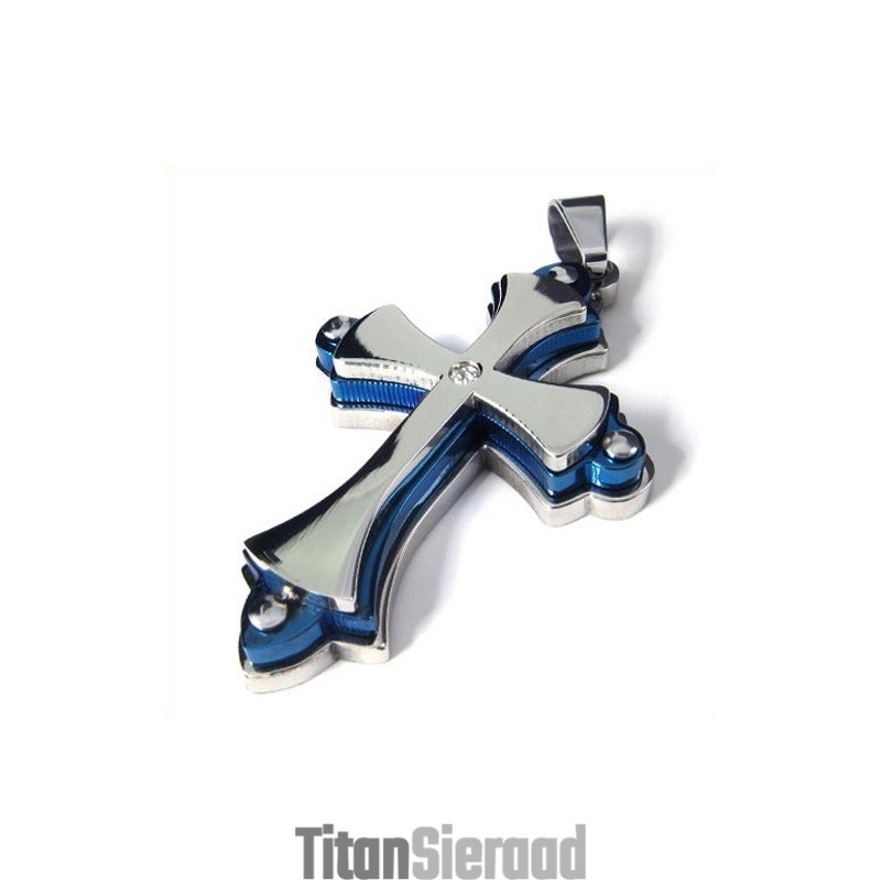 Drielaags Kruis Titanium Hanger (Blauw)