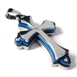 Drielaags Kruis Titanium Hanger (Blauw)