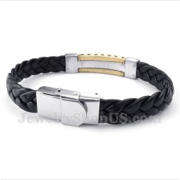 Heren Titanium Griekse Meanderpatroon Gouden Leren Armband