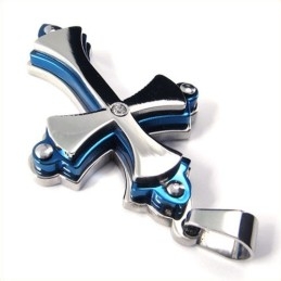 Drielaags Kruis Titanium Hanger (Blauw)