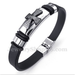 Heren Titanium Grieks Meanderpatroon Kruis Rubberen Armband