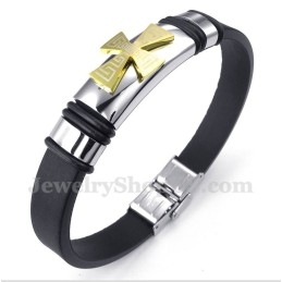 Heren Titanium Grieks Meanderpatroon Gouden Kruis Rubberen Armband