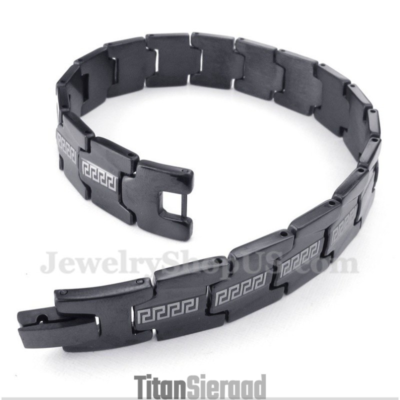 Heren Titanium Griekse Meanderpatroon Zwarte Armband