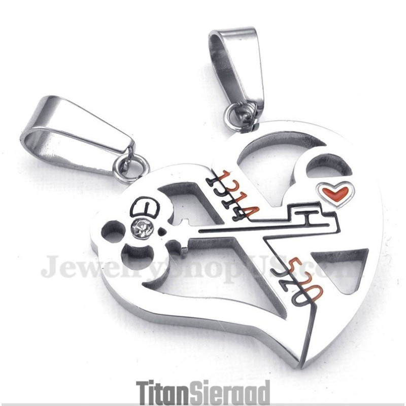 Titanium Hartvormige Hanger Met Slot En Gratis Ketting (Één Paar)