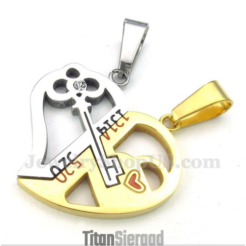 Titanium Hartvormige Hanger Met Slot En Gratis Ketting (Één Paar)