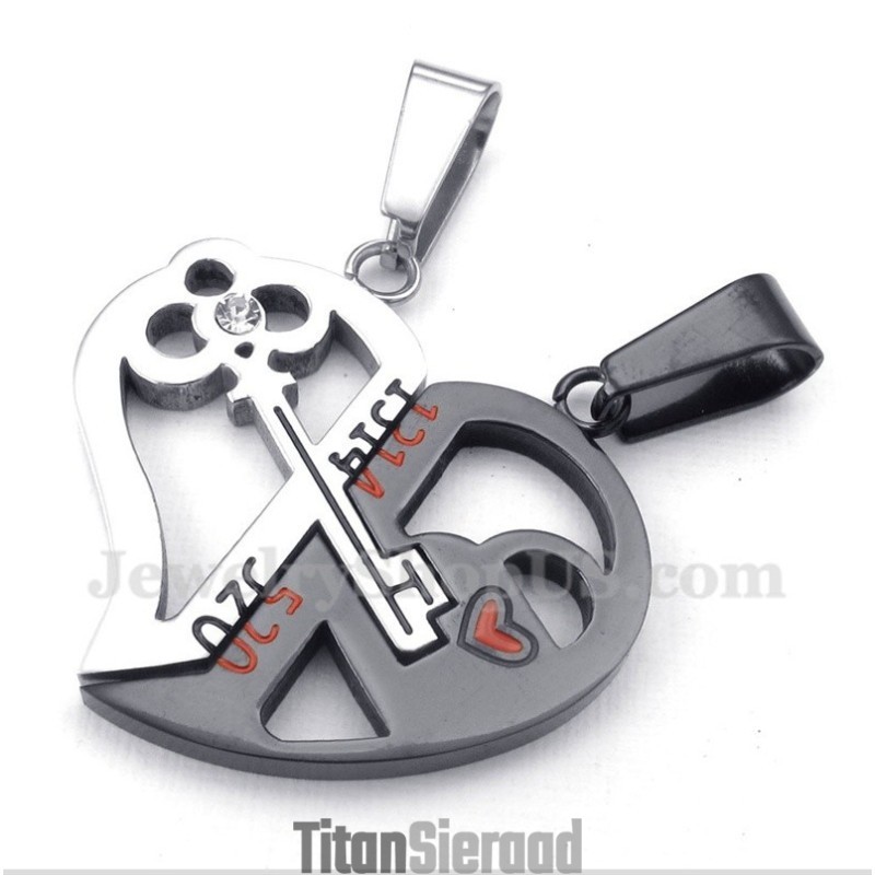 Titanium Hartvormige Hanger Met Slot En Gratis Ketting (Één Paar)