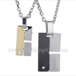 Rechthoekige Titanium Liefdeshanger Voor Koppels Met Gratis Ketting (Één Paar)