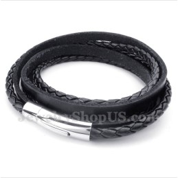 Heren Zwarte Titanium Leren Armband