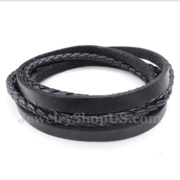 Heren Zwarte Titanium Leren Armband