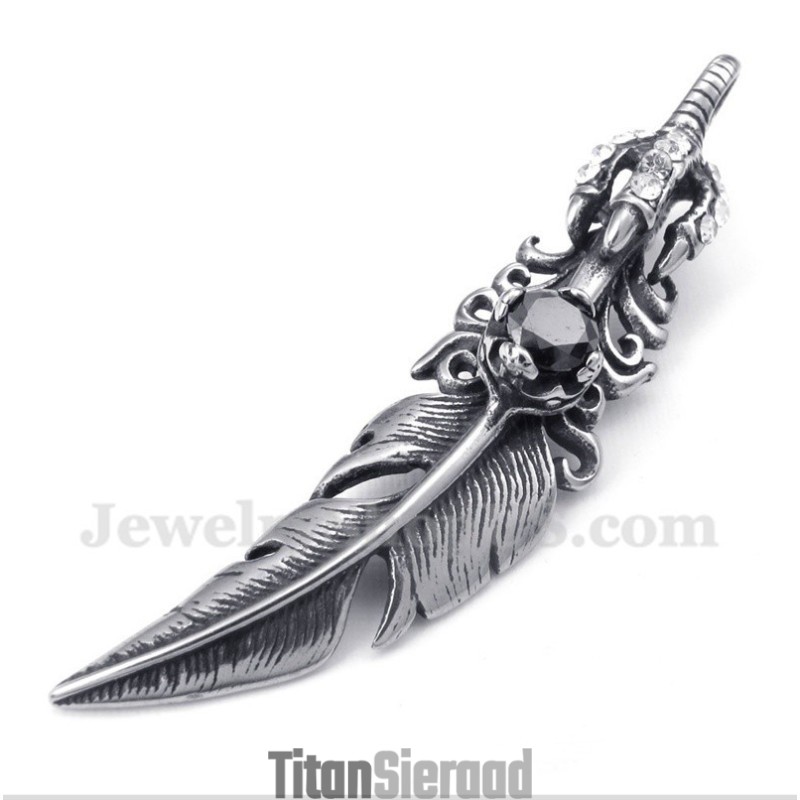 Heren Titanium Zwarte Veer Hanger Met Gratis Ketting Heren Titanium Zwarte Veer Hanger Met Gratis Ketting