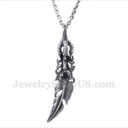 Heren Titanium Zwarte Veer Hanger Met Gratis Ketting