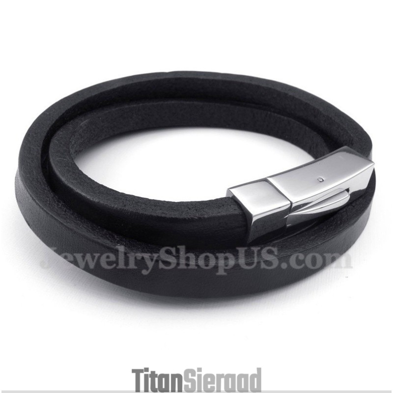 Heren Titanium Leren Armband Heren Titanium Leren Armband