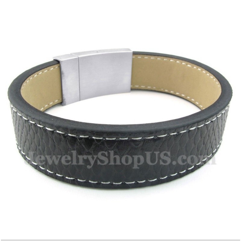 Heren Titanium Leren Armband Heren Titanium Leren Armband