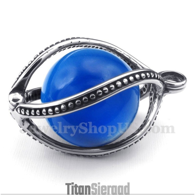 Heren Titanium Blauwe Opaal Hanger Met Gratis Ketting