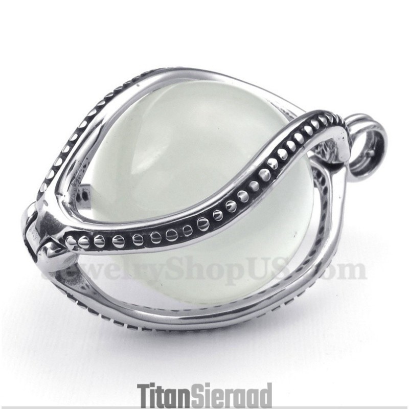 Heren Titanium Witte Opaal Hanger Met Gratis Ketting