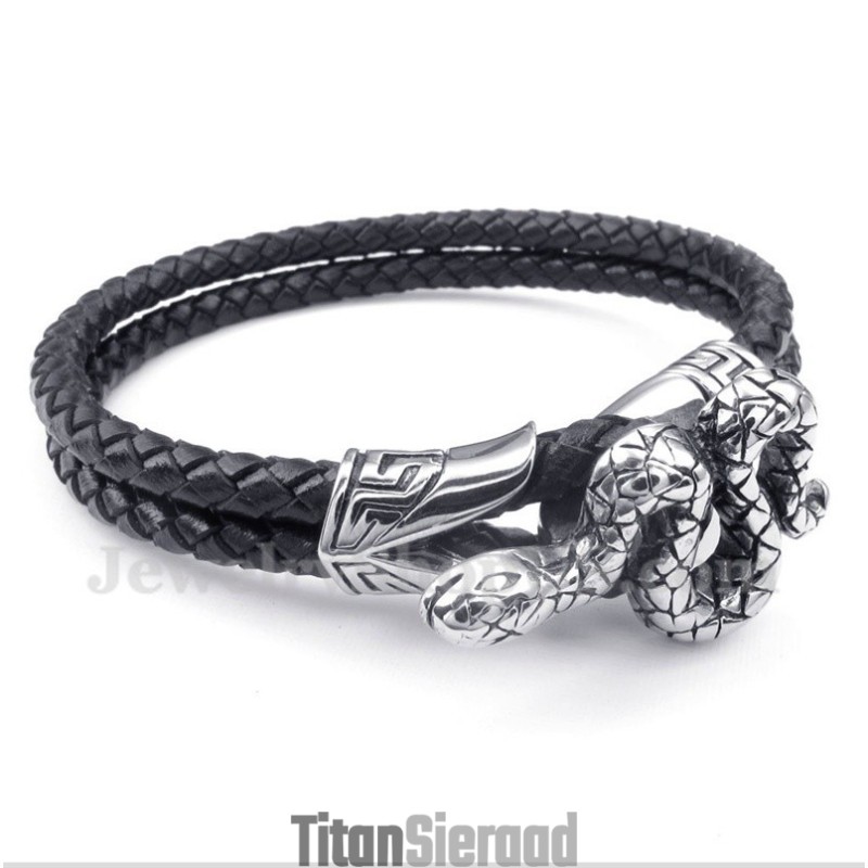 Heren Titanium Leren Armband