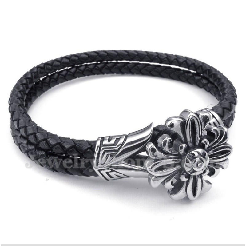 Heren Titanium Leren Armband Heren Titanium Leren Armband
