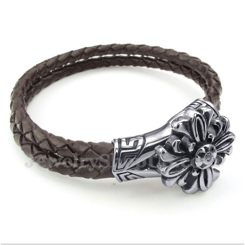 Heren Titanium Leren Armband Heren Titanium Leren Armband