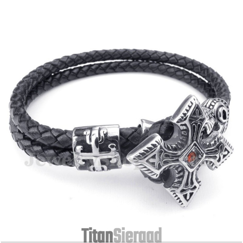 Heren Titanium Leren Armband