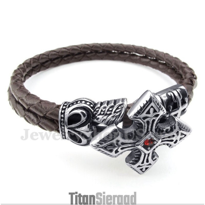 Heren Titanium Leren Armband