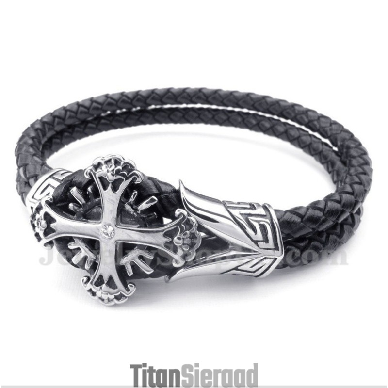 Heren Titanium Leren Armband Heren Titanium Leren Armband