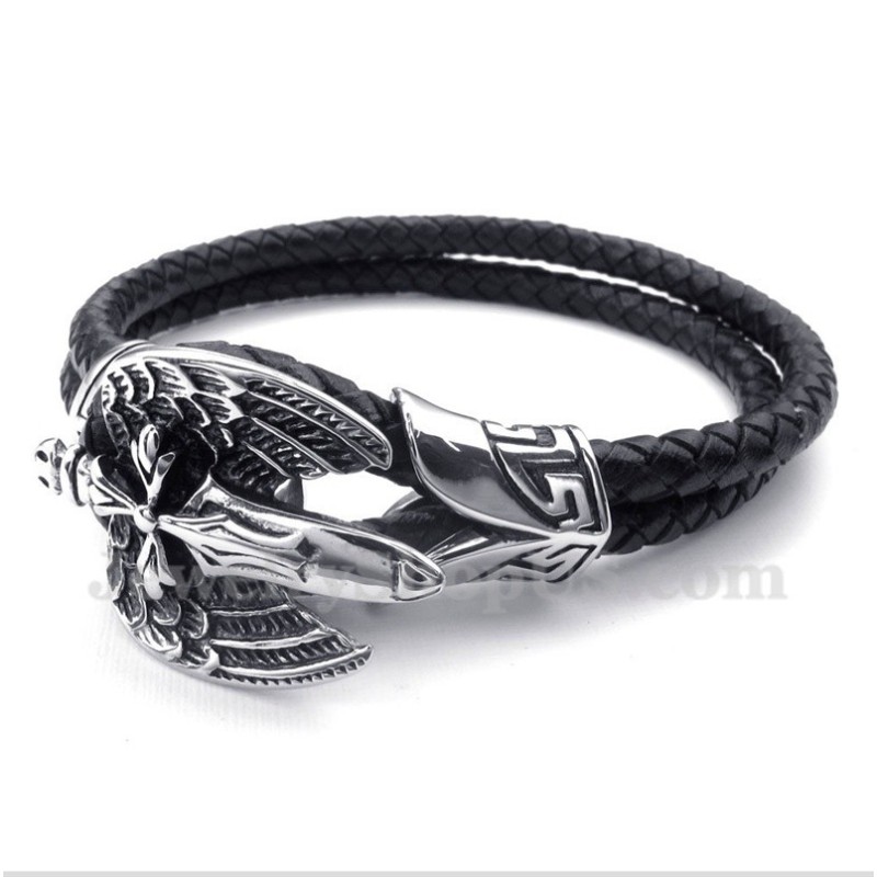 Heren Titanium Leren Armband Heren Titanium Leren Armband