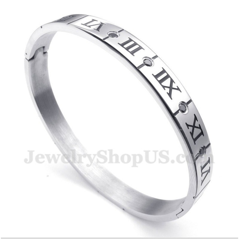 Herenarmband Van Titanium Met Romeinse Cijfers En Diamanten