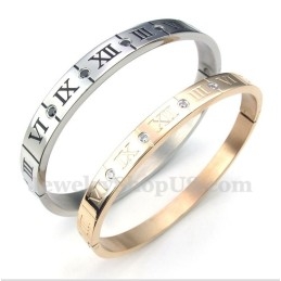 Titanium Diamanten Romeinse Cijfers Koppelarmband (Één Paar)