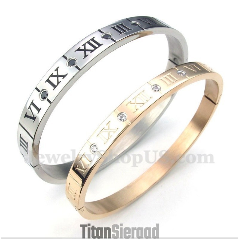 Titanium Diamanten Romeinse Cijfers Koppelarmband (Één Paar) Titanium Diamanten Romeinse Cijfers Koppelarmband (Één Paar)