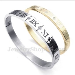 Titanium Diamanten Romeinse Cijfers Koppelarmband (Één Paar)