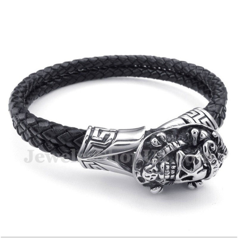 Heren Titanium Leren Armband Heren Titanium Leren Armband