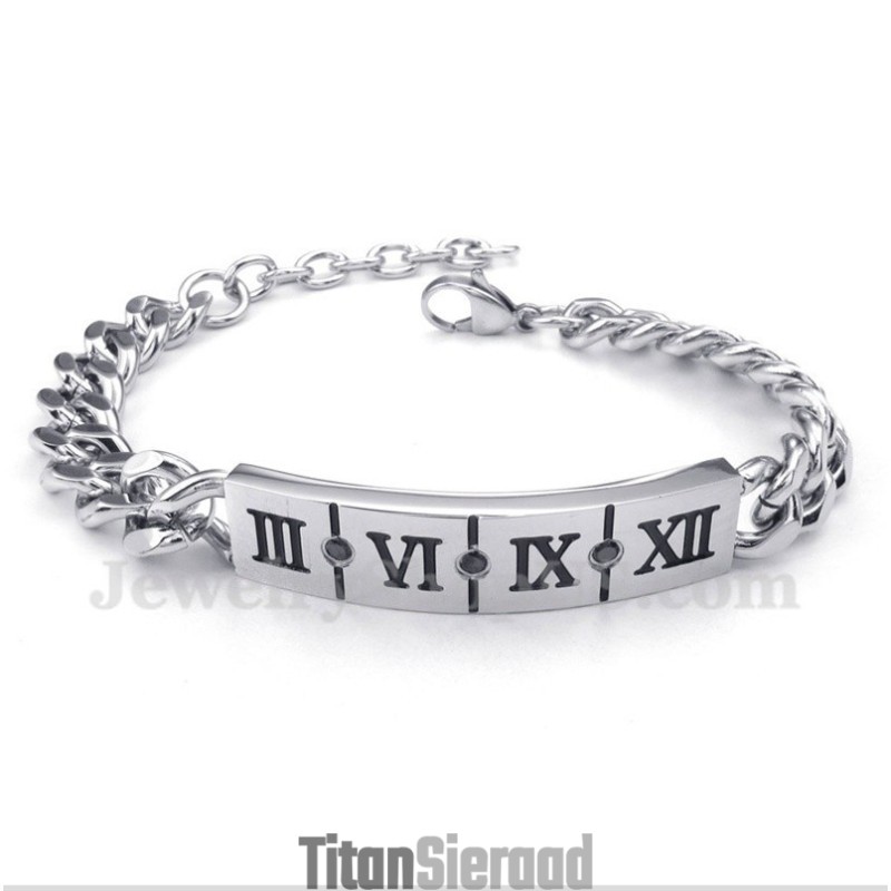 Heren Titanium Armband Met Romeinse Cijfers En Diamant Heren Titanium Armband Met Romeinse Cijfers En Diamant