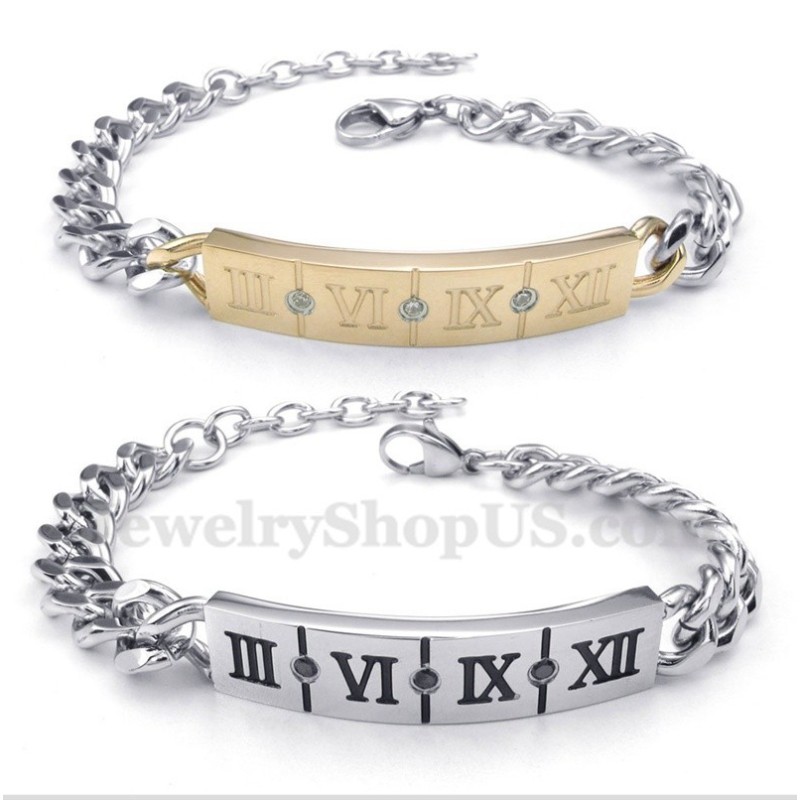 Titanium Romeinse Cijfers Diamanten Armband Voor Koppels (Één Paar) Titanium Romeinse Cijfers Diamanten Armband Voor Koppels (Één Paar)