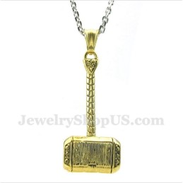 Heren Titanium Gouden Thor'S Hammer Hanger Met Gratis Ketting