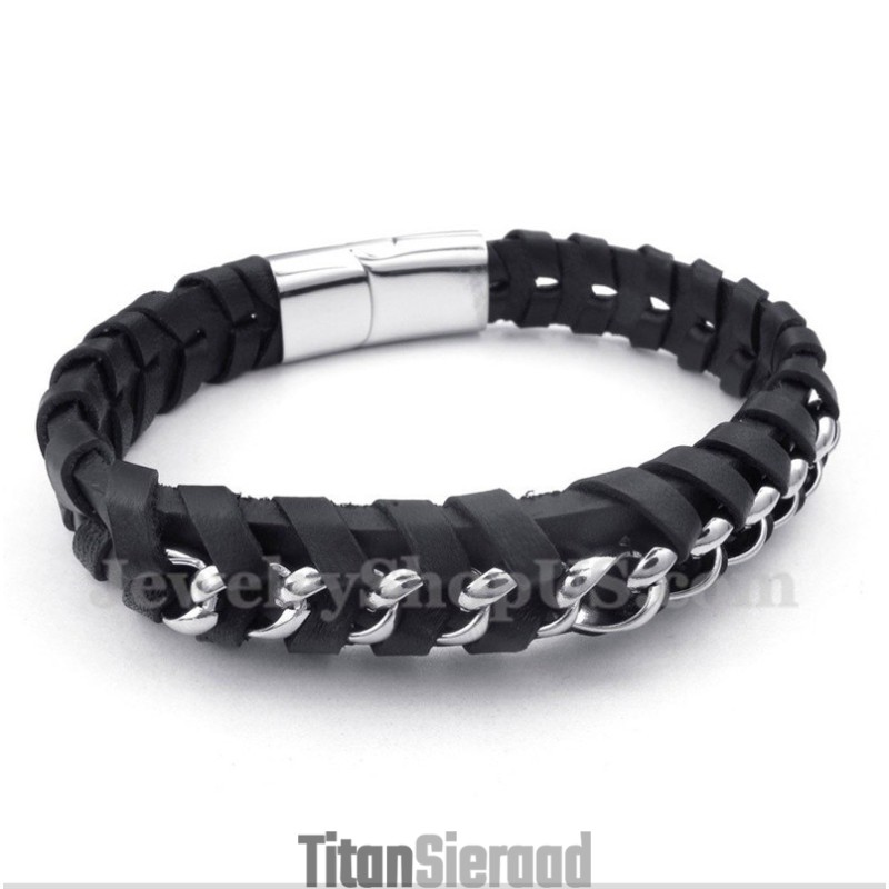 Heren Titanium Leren Armband Heren Titanium Leren Armband