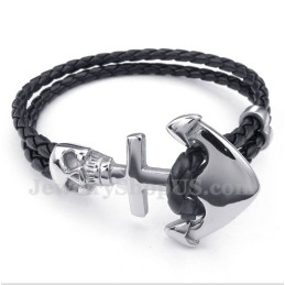 Heren Anchor Leren Titanium Armband