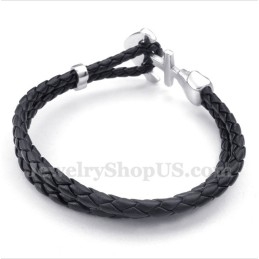 Heren Anchor Leren Titanium Armband