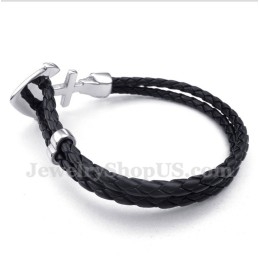 Heren Anchor Leren Titanium Armband