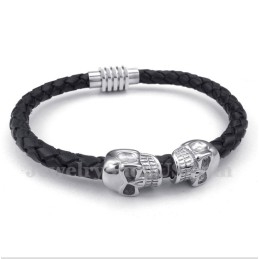 Heren Schedel Leren Titanium Armband