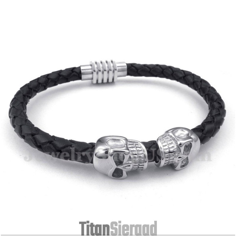 Heren Schedel Leren Titanium Armband Heren Schedel Leren Titanium Armband