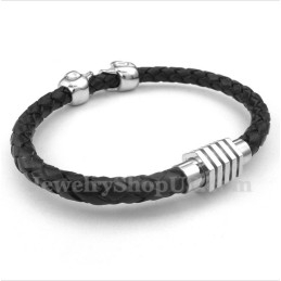 Heren Schedel Leren Titanium Armband