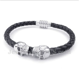 Heren Schedel Leren Titanium Armband