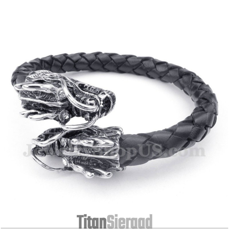 Chinese Drakenkop Leren Armband Voor Heren
