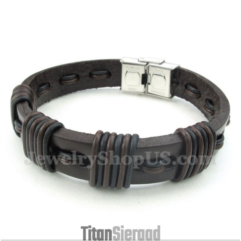 Heren Leren Titanium Armband