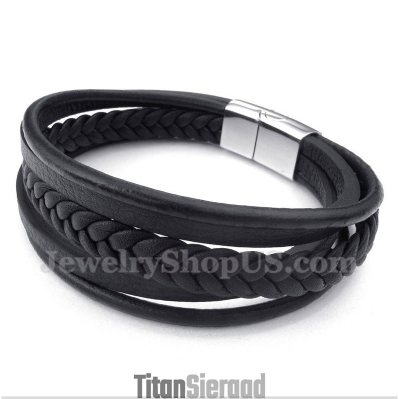 Heren Leren Titanium Armband