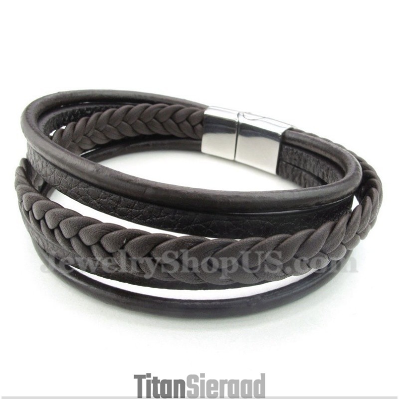 Heren Leren Titanium Armband