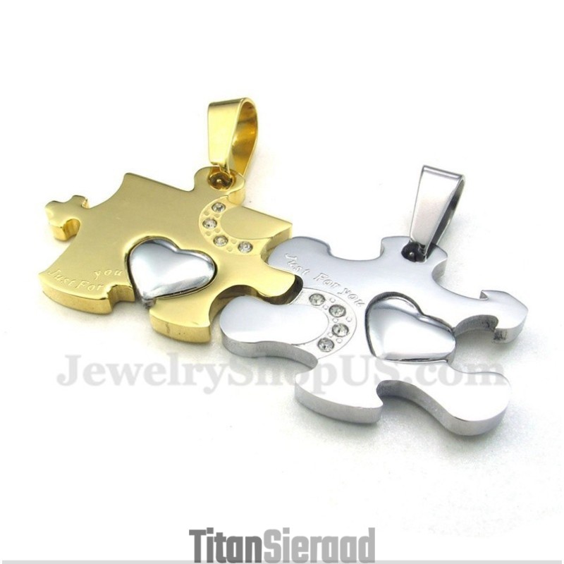 Titanium Gouden Puzzelhanger Voor Koppels Met Gratis Ketting (Één Paar) Titanium Gouden Puzzelhanger Voor Koppels Met Gratis Ketting (Één Paar)