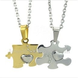 Titanium Gouden Puzzelhanger Voor Koppels Met Gratis Ketting (Één Paar)
