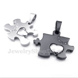 Titanium Zwarte Puzzelhanger Voor Koppels Met Gratis Ketting (Één Paar)